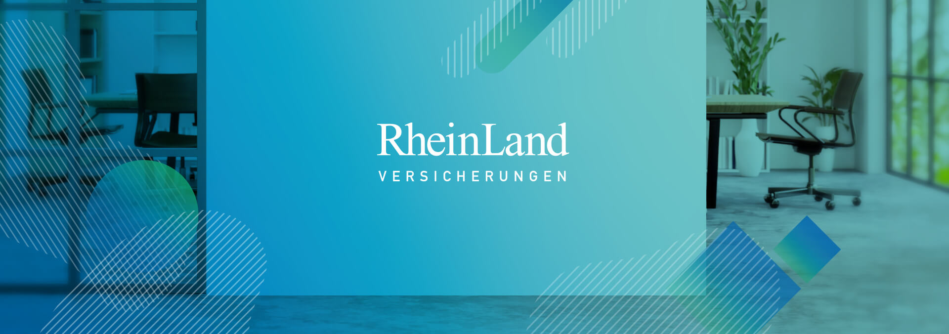 RheinLand Versicherungen Headerbild Büroräume mit grafischen Overlays zum Case Recruiting Campagne